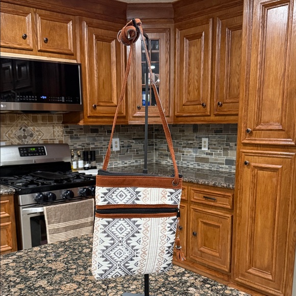Source Unknown Handbags - Cream and Brown Patterned Crossbody Bag